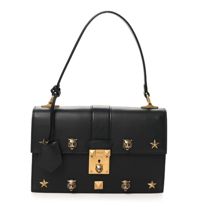Gucci Calfskin Medium Cat Lock Top Handle Bag Black 1 of 10