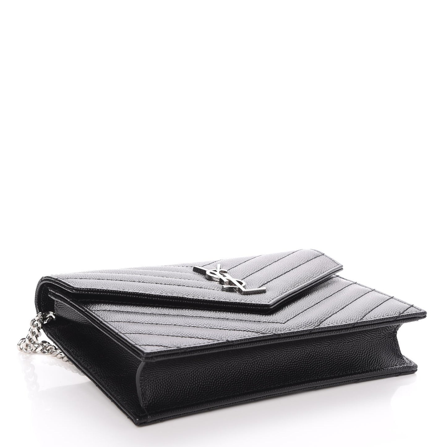 Grain De Poudre Matelasse Chevron Monogram Envelope Chain Wallet Black