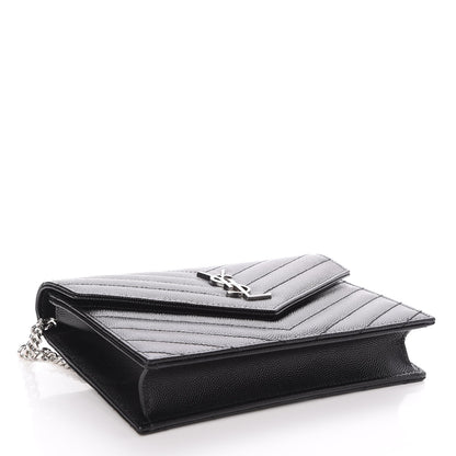 Saint Laurent Grain De Poudre Matelasse Chevron Monogram Envelope Chain Wallet Black 4 of 7