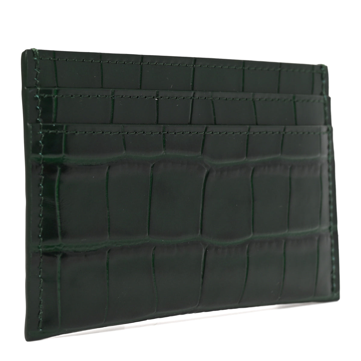 Calfskin Crocodile Embossed Crococo Card Holder Emerald