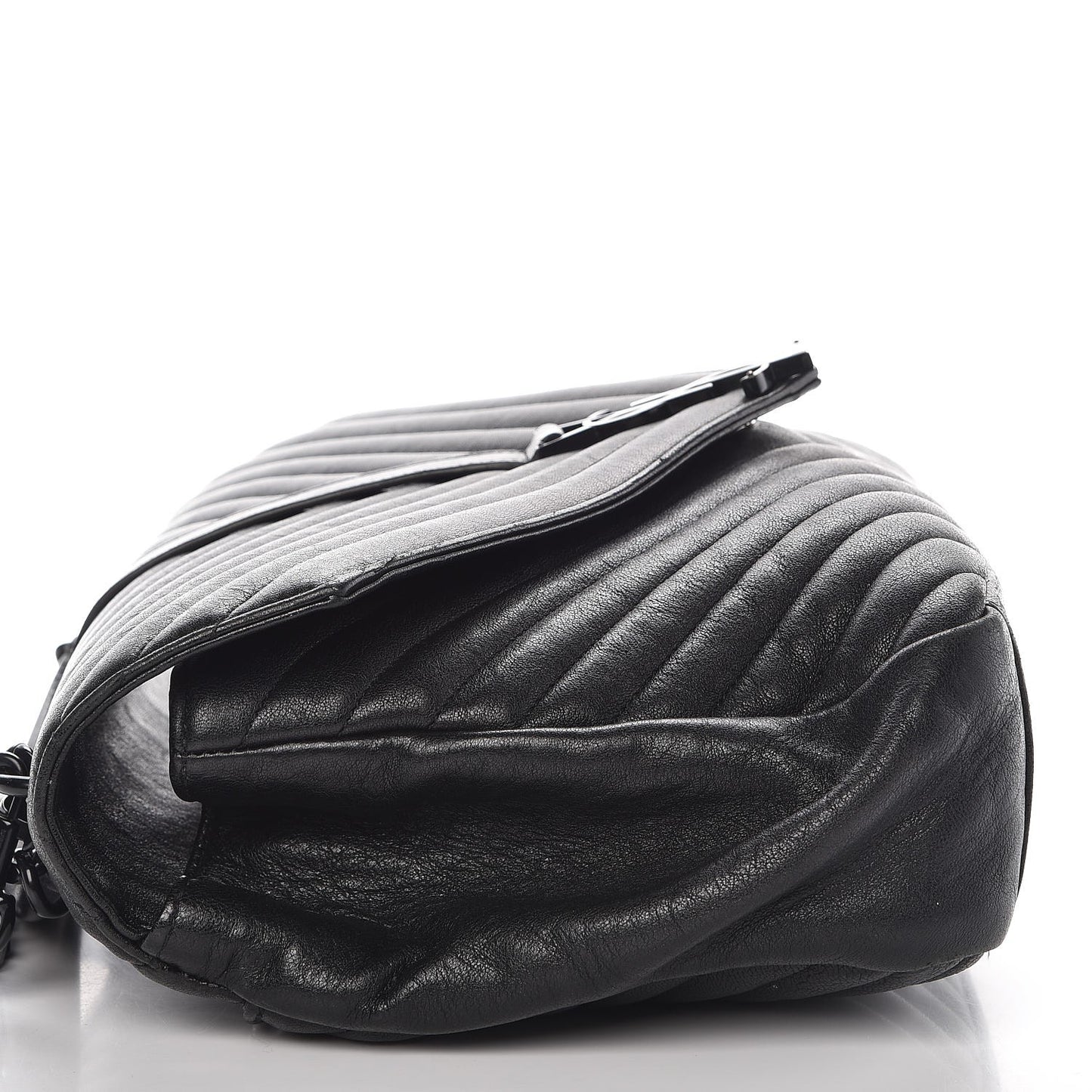 Sheepskin Matelasse Chevron Monogram Large College Satchel Black