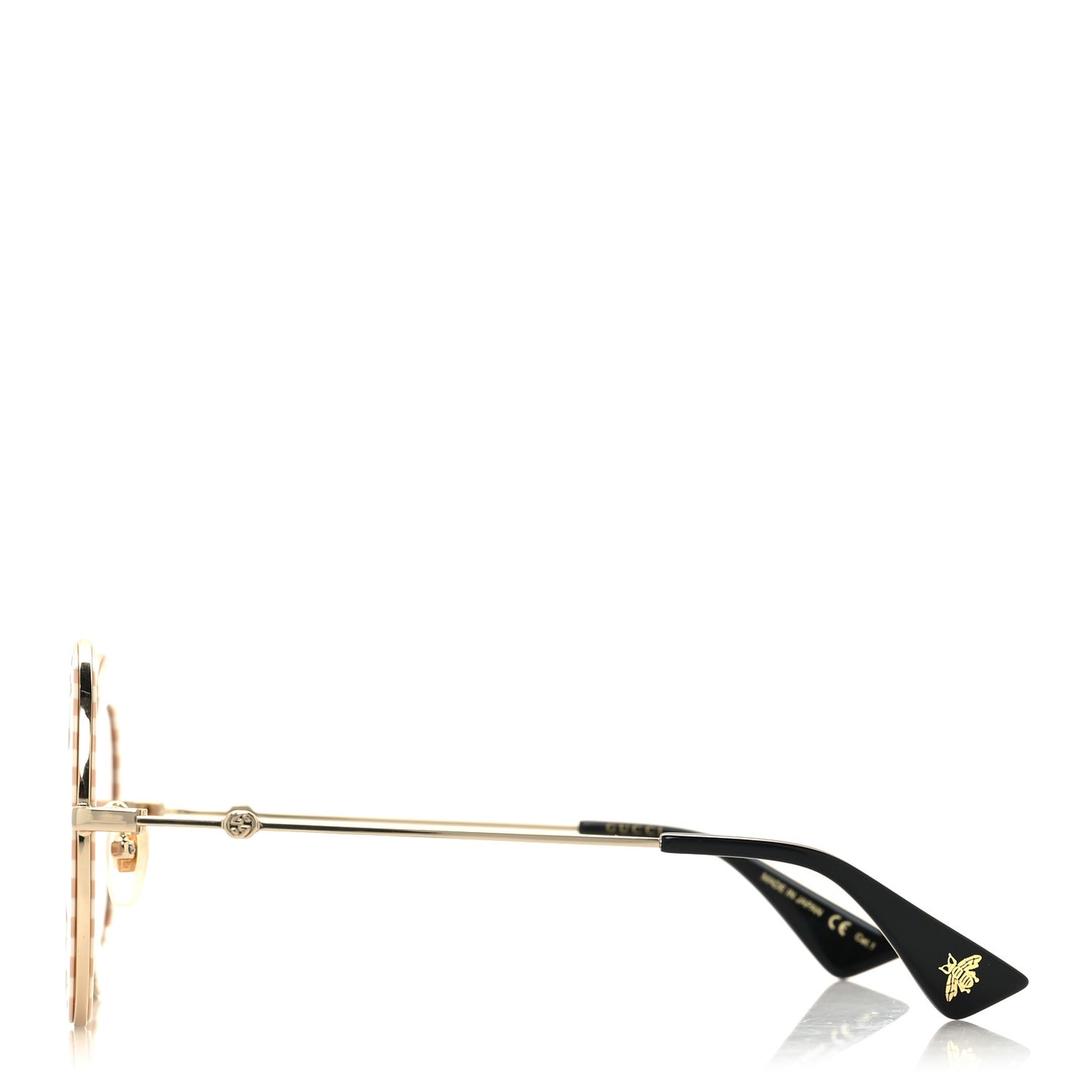 Metal Acetate Striped Soave Amore Round Frame Sunglasses GG0113S Gold Pink