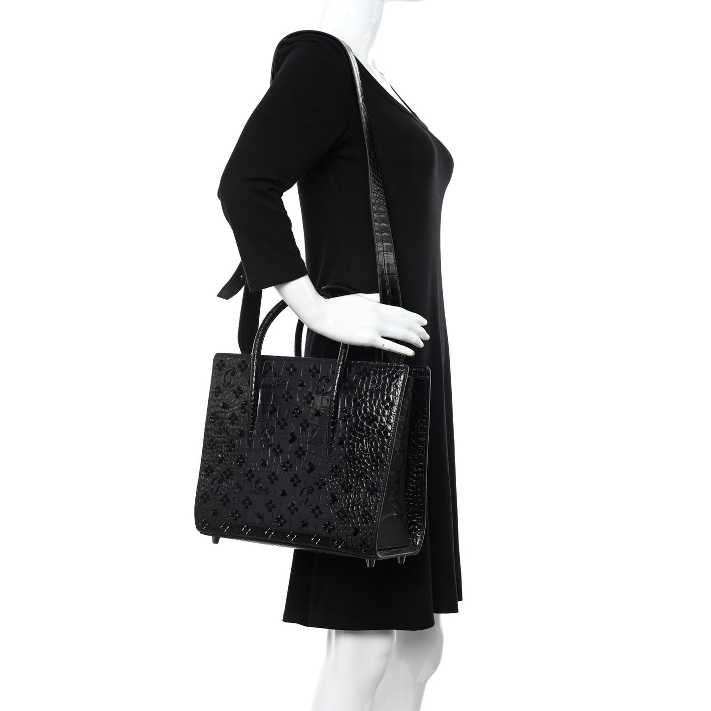 Calfskin Crocodile Embossed Studded Medium Paloma S Black