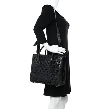 Christian Louboutin Calfskin Crocodile Embossed Studded Medium Paloma S Black 2 of 10