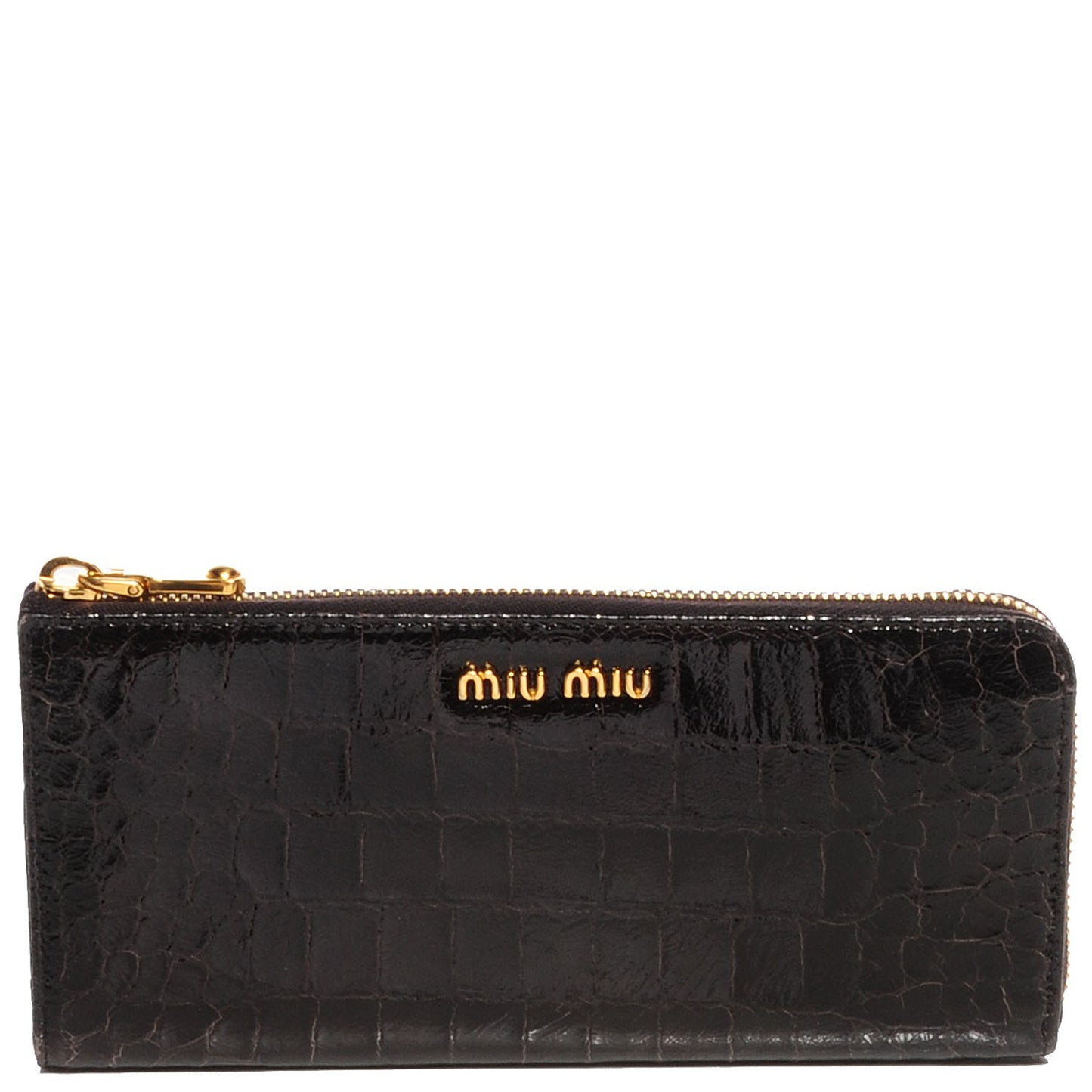 Patent Crocodile Embossed St Cocco Lux Zip Wallet Chocolate