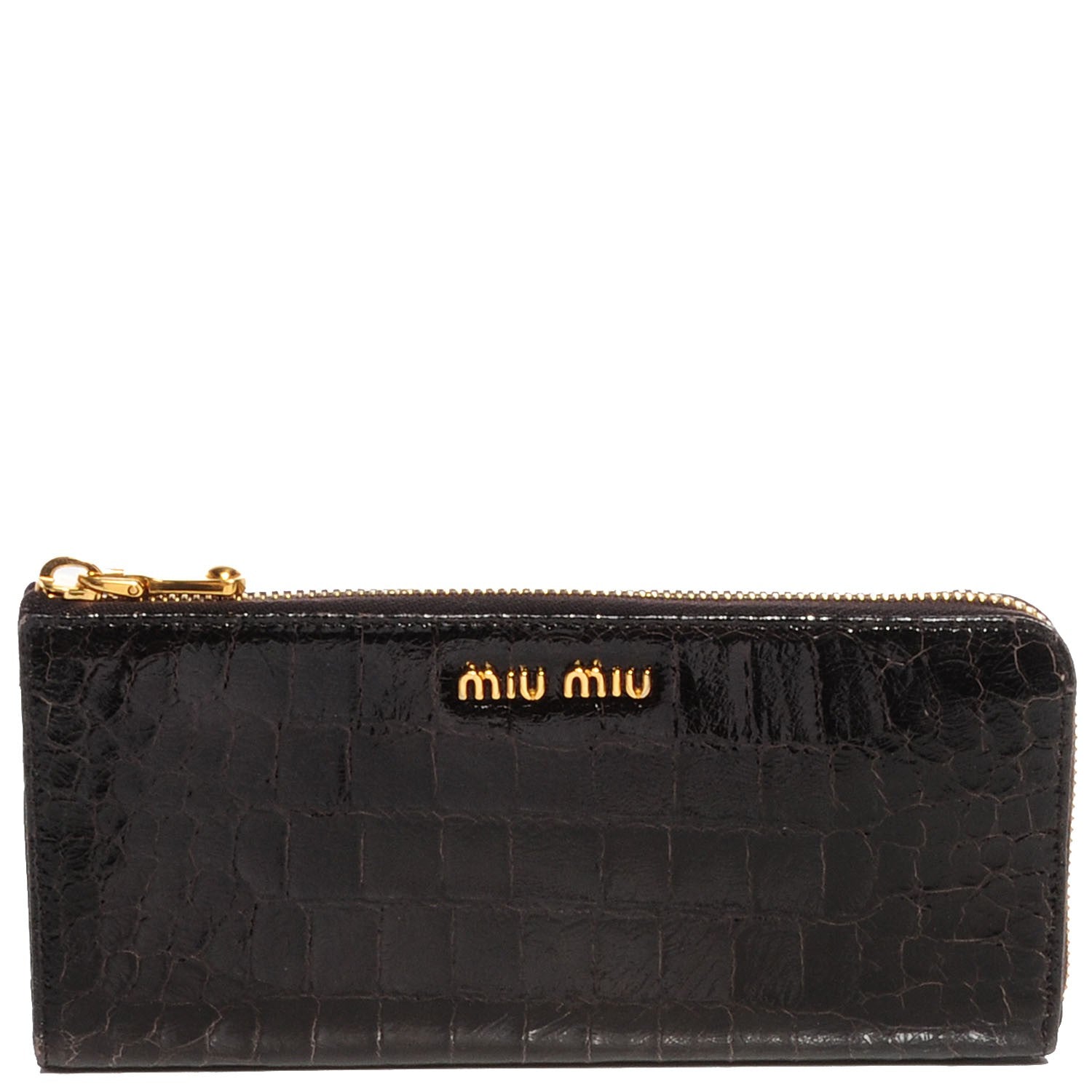 Miu Miu Patent Crocodile Embossed St Cocco Lux Zip Wallet Chocolate 1 of 8