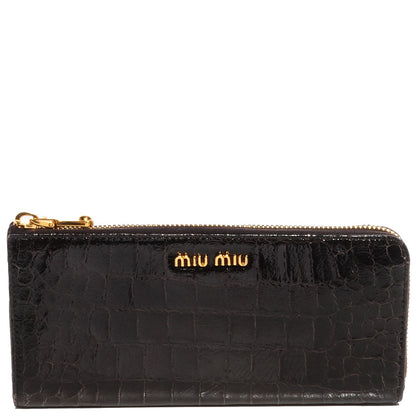 Miu Miu Patent Crocodile Embossed St Cocco Lux Zip Wallet Chocolate 1 of 8