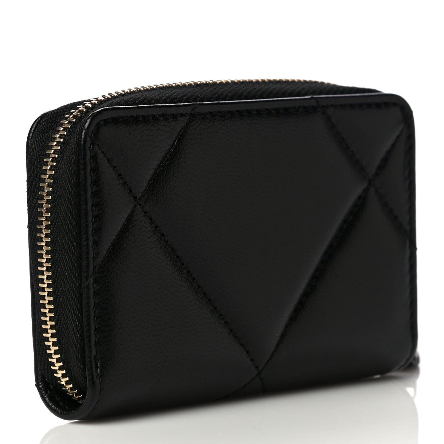 Lambskin Quilted Chanel 19 Zip Around Coin Purse Wallet Black