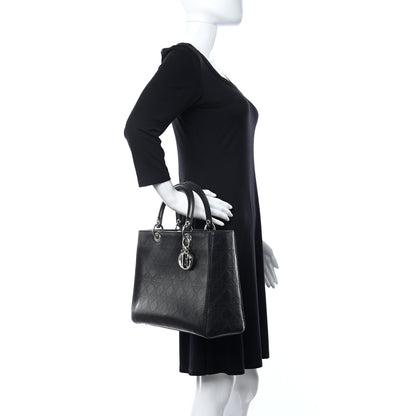 Christian Dior Lambskin Embossed Cannage Large Lady Dior Black 2 of 11