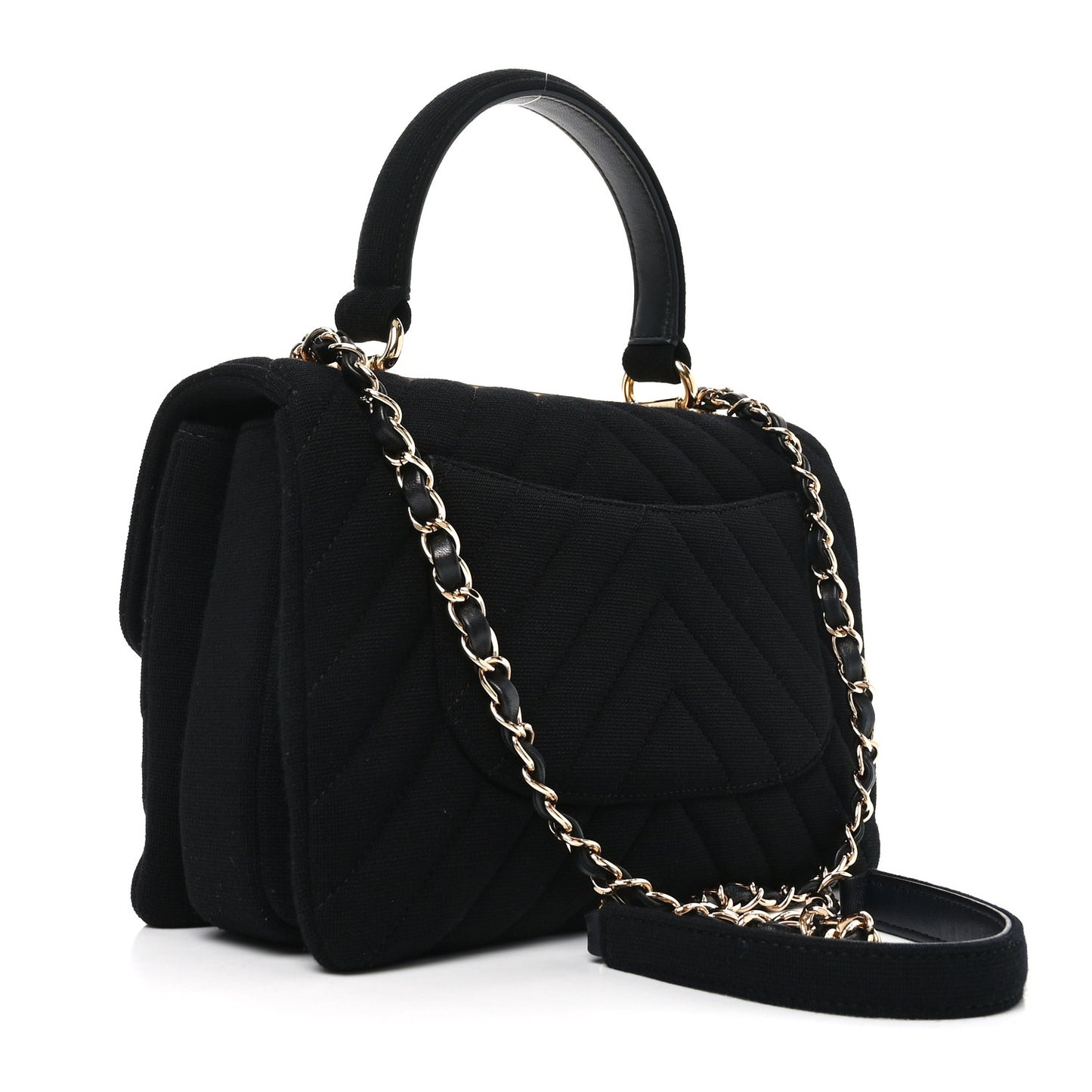 Jersey Chevron Quilted Small Trendy CC Dual Handle Flap Bag Black