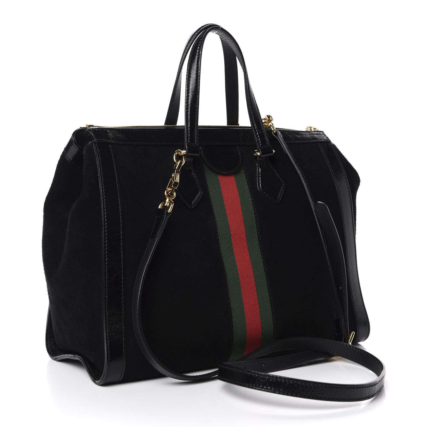 Gucci Suede Patent GG Web Medium Ophidia Tote Bag Black 3 of 10