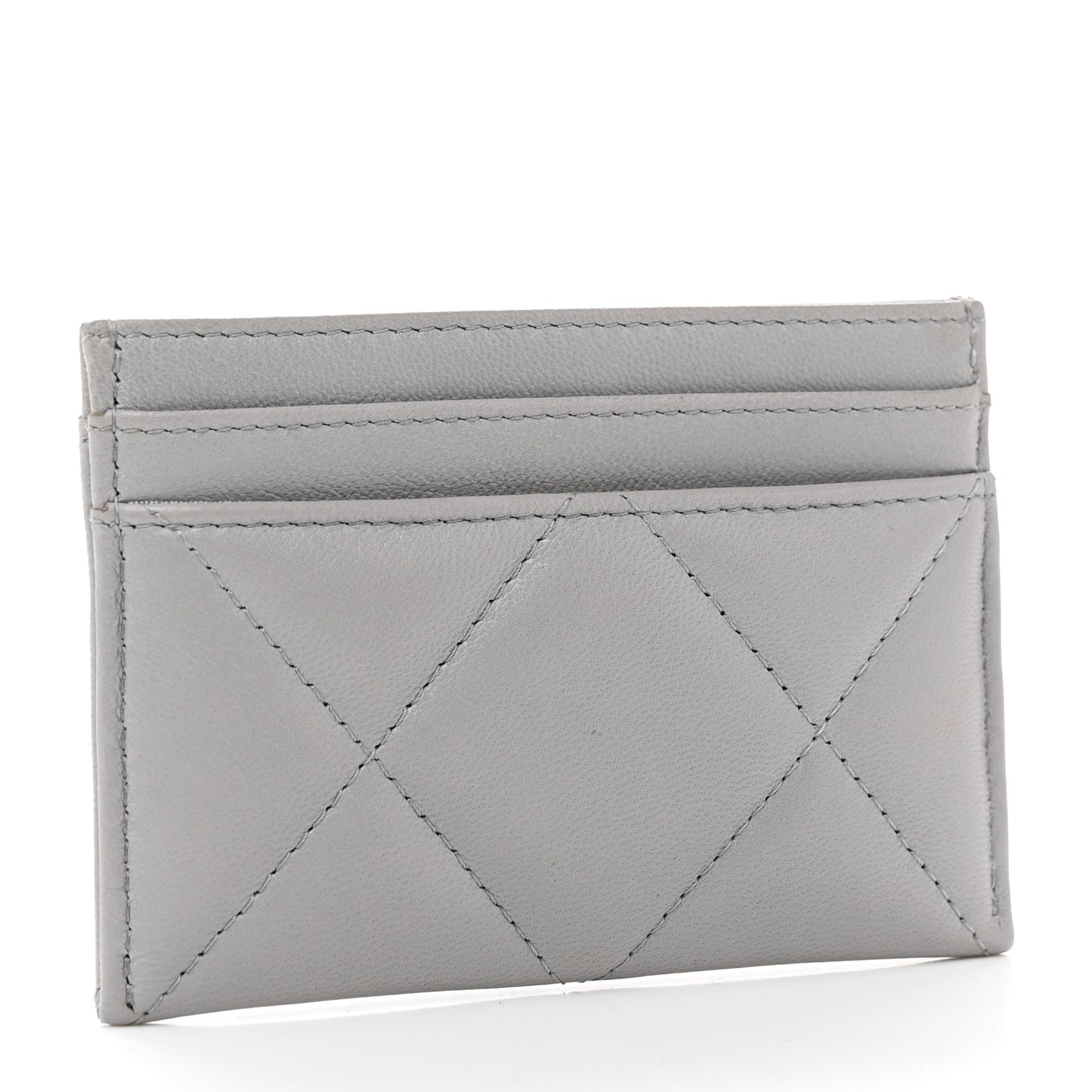 Lambskin Quilted Chanel 19 Card Holder Grey