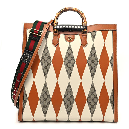 Gucci GG Supreme Monogram Boarded Dyana Calfskin Rhombus Print Studded Maxi Diana Tote Bag Beige Ebony Mystic White Hazel Brown Black 1 of 10