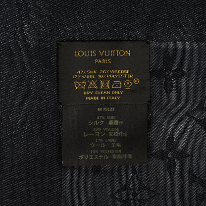 Louis Vuitton Silk Wool Monogram Denim Shawl Black 3 of 4