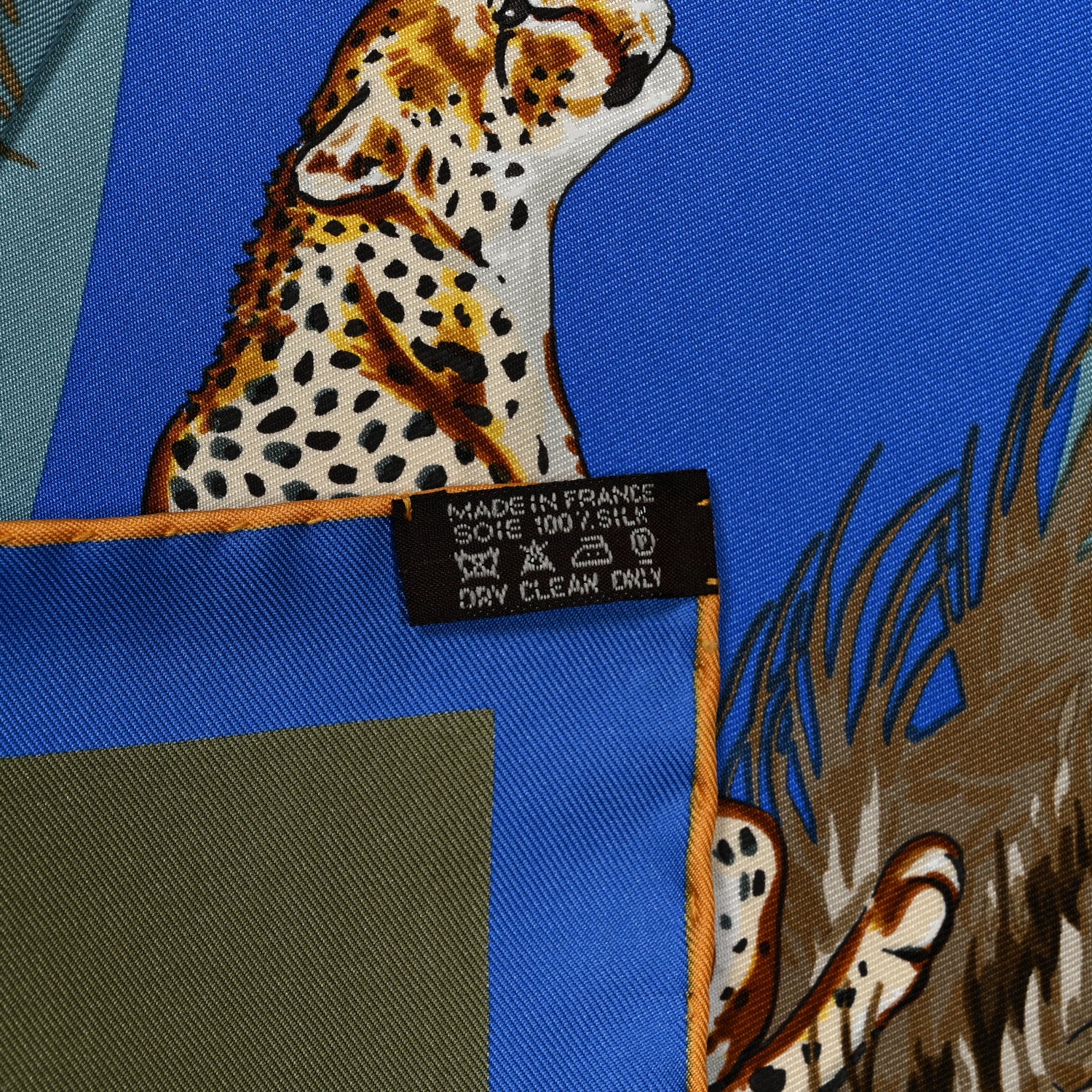 Hermes Silk Guepards Scarf 90 Bleu Roy Kaki Bleu Gris 3 of 5