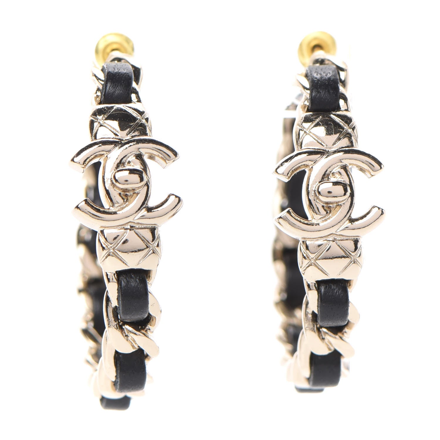 Chanel Lambskin CC Turnlock Chain Hoop Earrings Gold Black 1 of 4