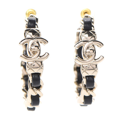 Chanel Lambskin CC Turnlock Chain Hoop Earrings Gold Black 1 of 4