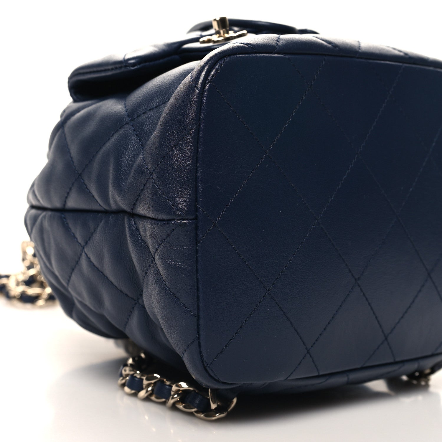 Chanel Lambskin Quilted Double Pocket Drawstring Backpack Navy 8 of 9