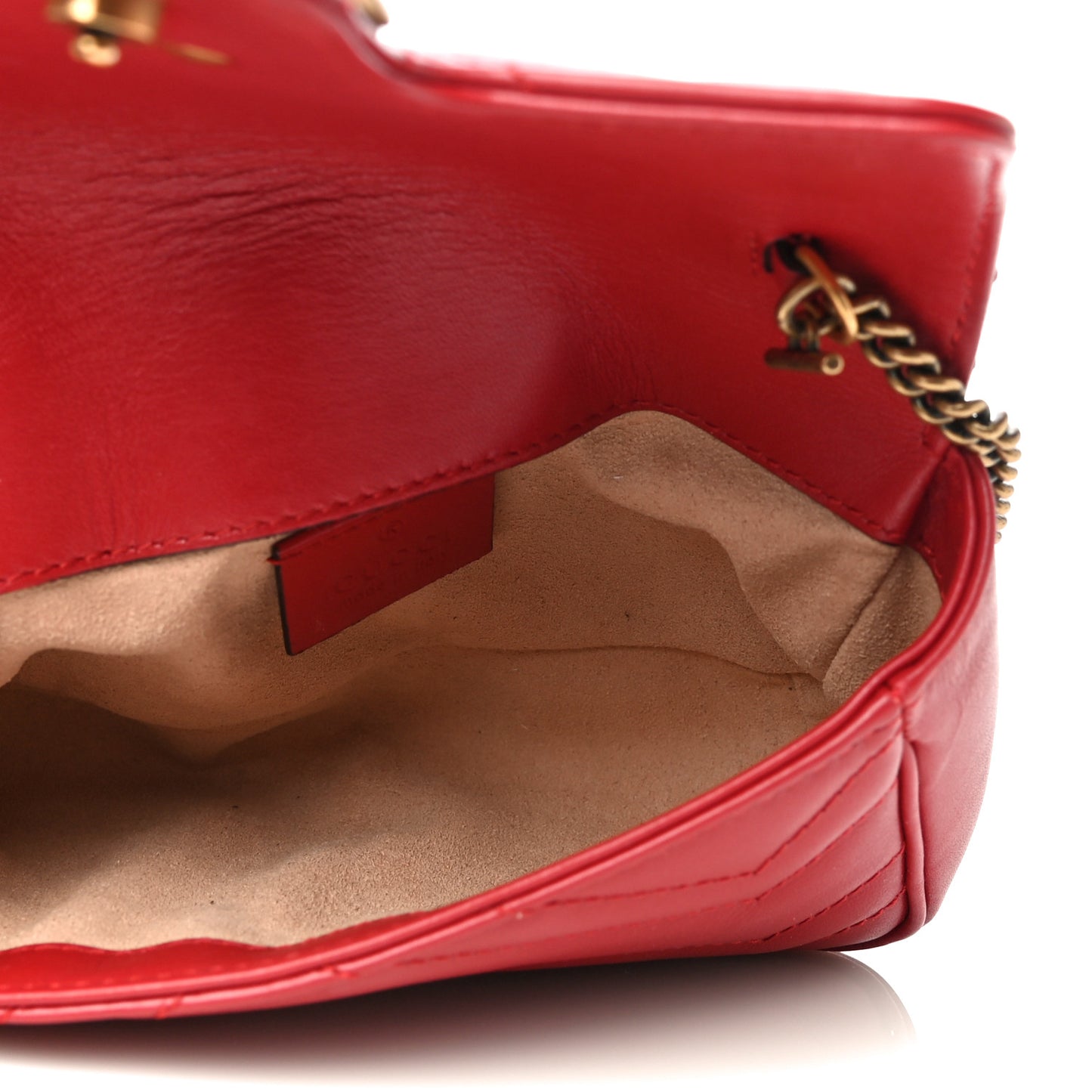 Calfskin Matelasse Super Mini GG Marmont Shoulder Bag Hibiscus Red