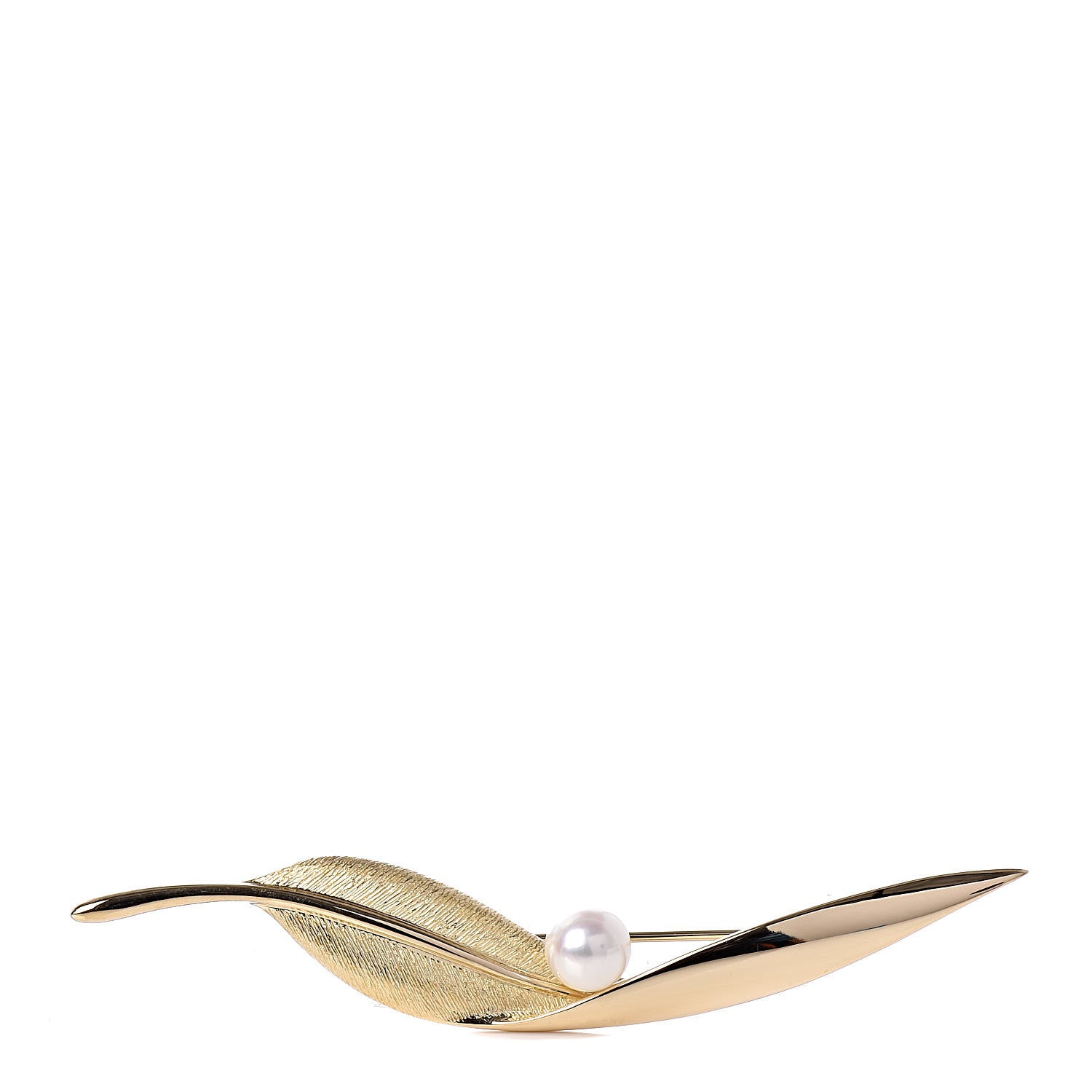Mikimoto 18K Yellow Gold Akoya Pearl 7mm Leaf Brooch 1 of 4