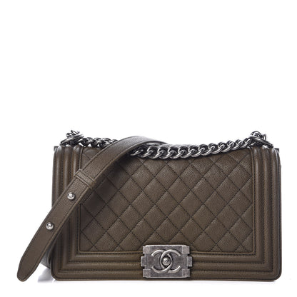 Chanel Caviar Quilted Medium Boy Flap Khaki 1 of 9