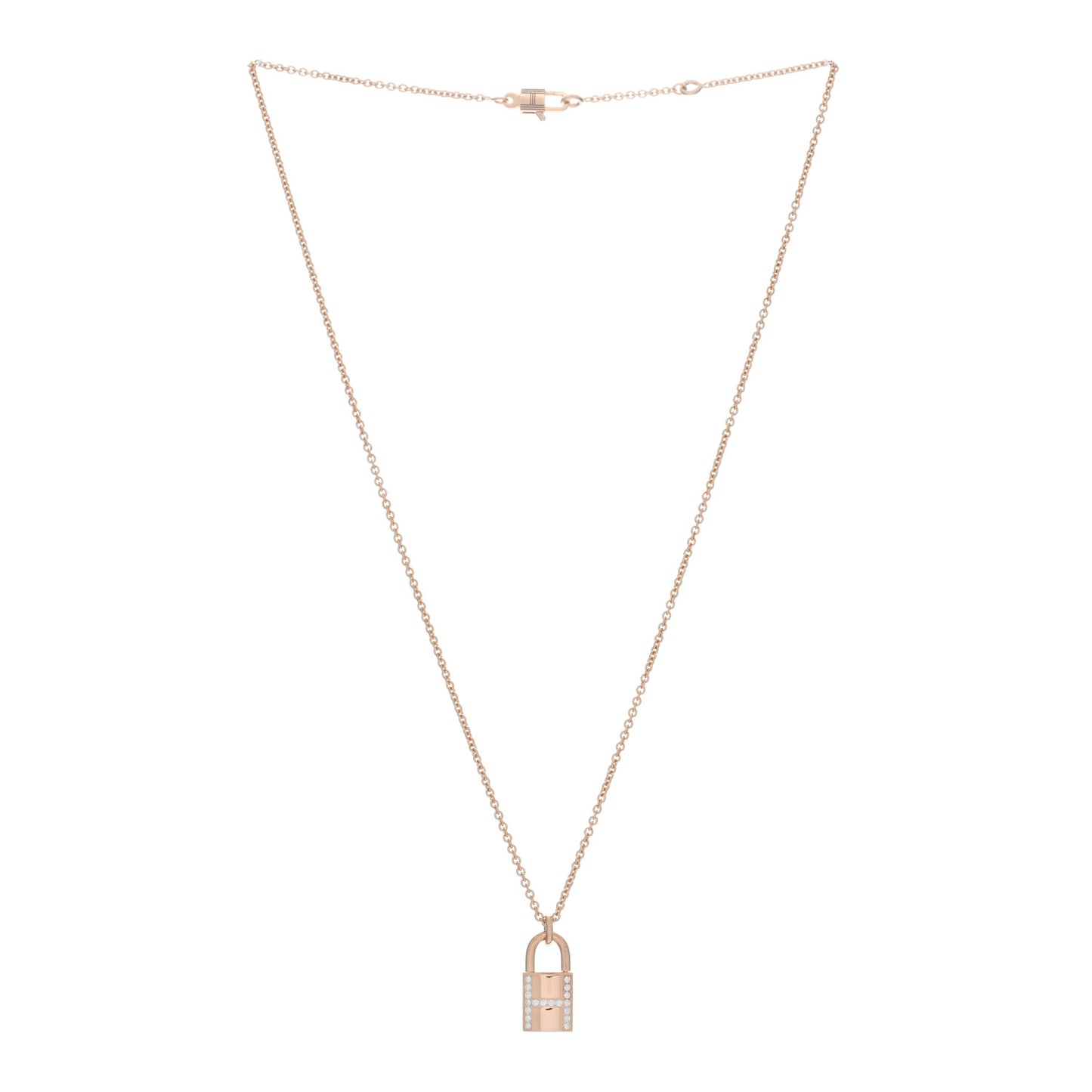 18K Rose Gold Diamond Amulettes Cadenas Pendant Necklace
