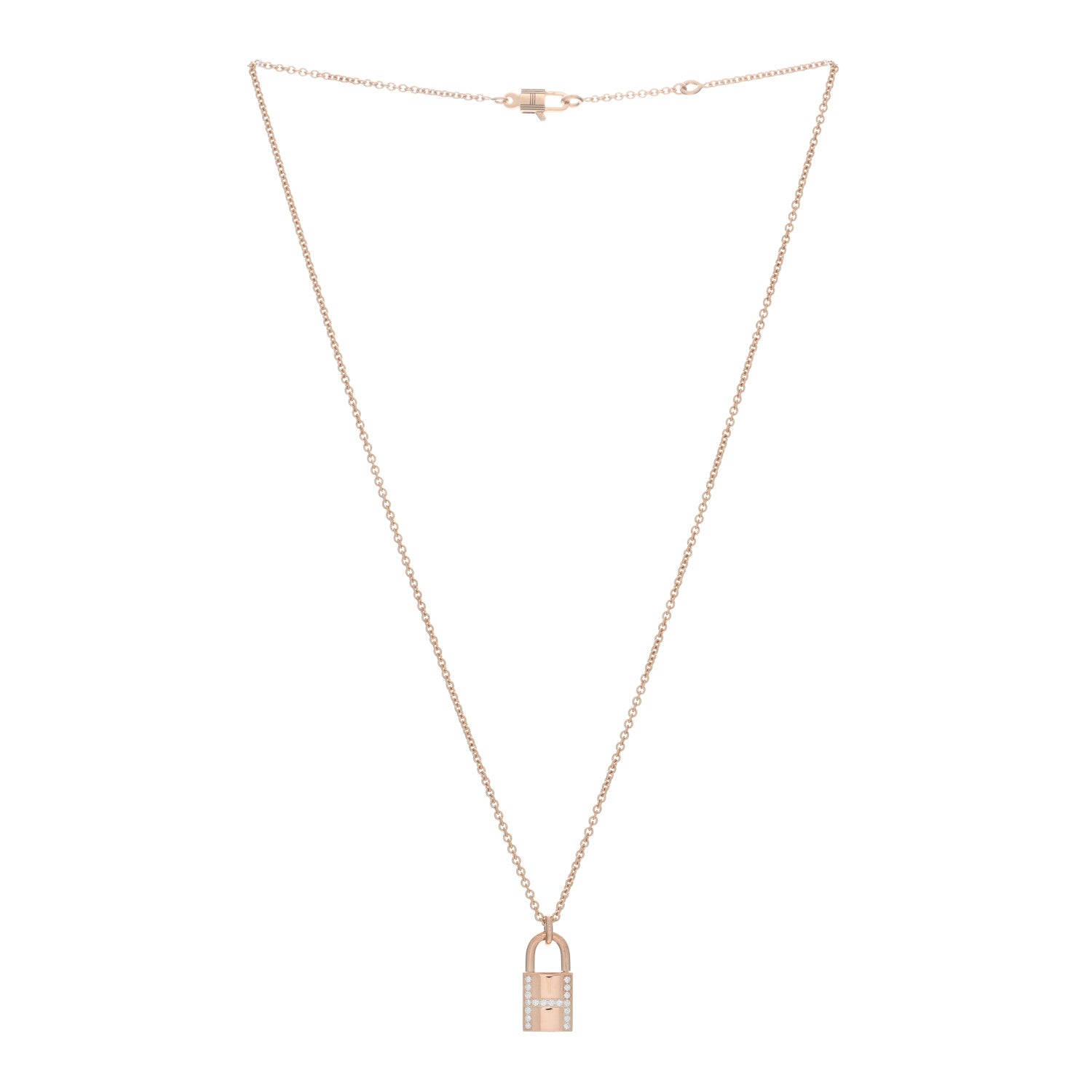 Hermes 18K Rose Gold Diamond Amulettes Cadenas Pendant Necklace 2 of 6