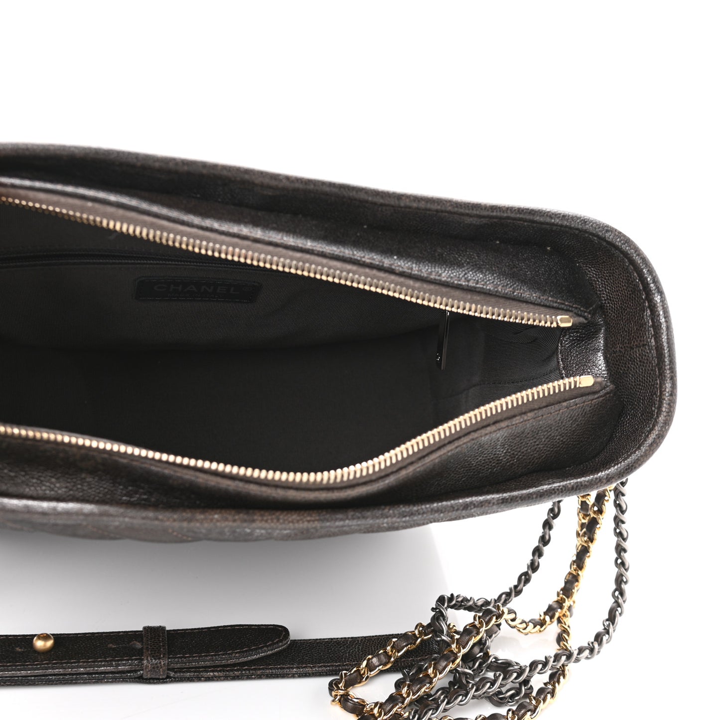 Metallic Caviar Chevron Quilted Medium Gabrielle Hobo Dark Silver Gold