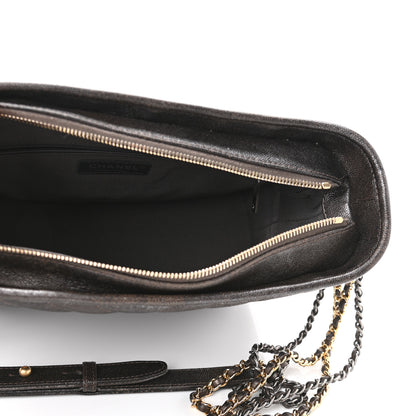 Chanel Metallic Caviar Chevron Quilted Medium Gabrielle Hobo Dark Silver Gold 4 of 10