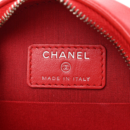 Chanel Lambskin Camellia Quilted Round Clutch With Chain Red 6 of 9