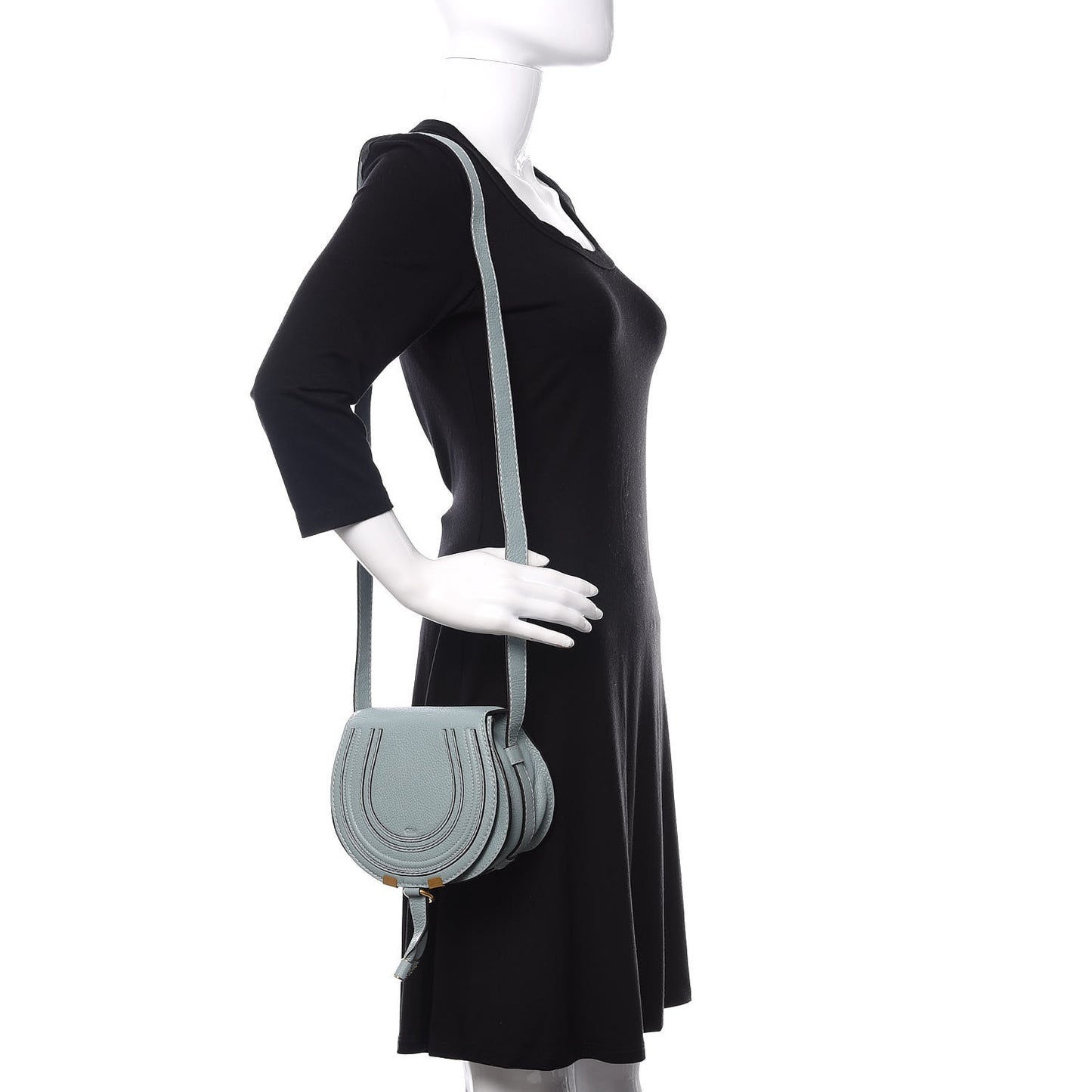 Calfskin Mini Marcie Round Crossbody Bag Faded Blue