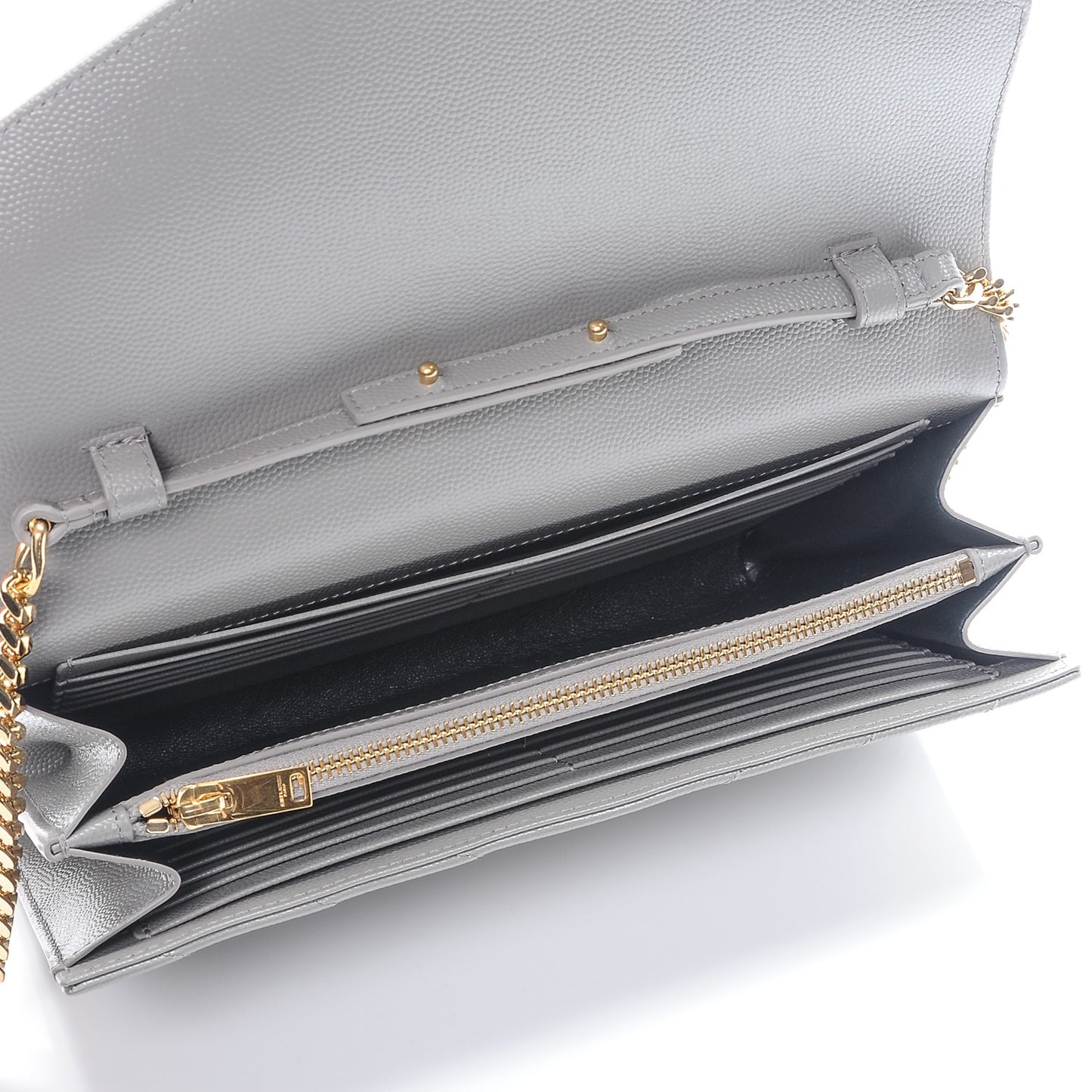 Grain De Poudre Matelasse Chevron Monogram Chain Wallet Oyster Grey