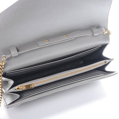 Saint Laurent Grain De Poudre Matelasse Chevron Monogram Chain Wallet Oyster Grey 5 of 8