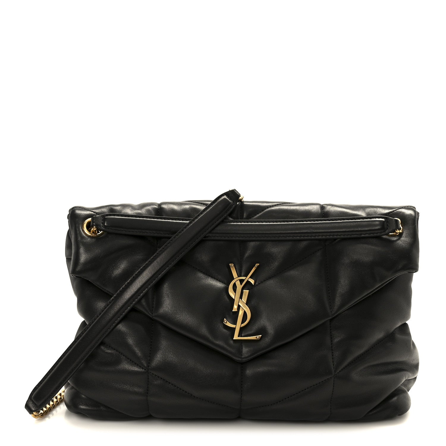 Saint Laurent Lambskin Quilted Medium Loulou Puffer Monogram Chain Satchel Black 1 of 11