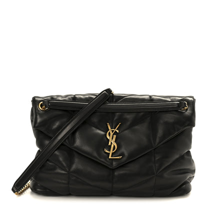 Saint Laurent Lambskin Quilted Medium Loulou Puffer Monogram Chain Satchel Black 1 of 11