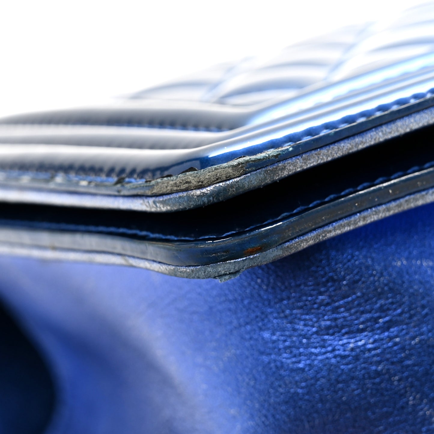 Metallic Patent Quilted Medium Boy Flap Blue