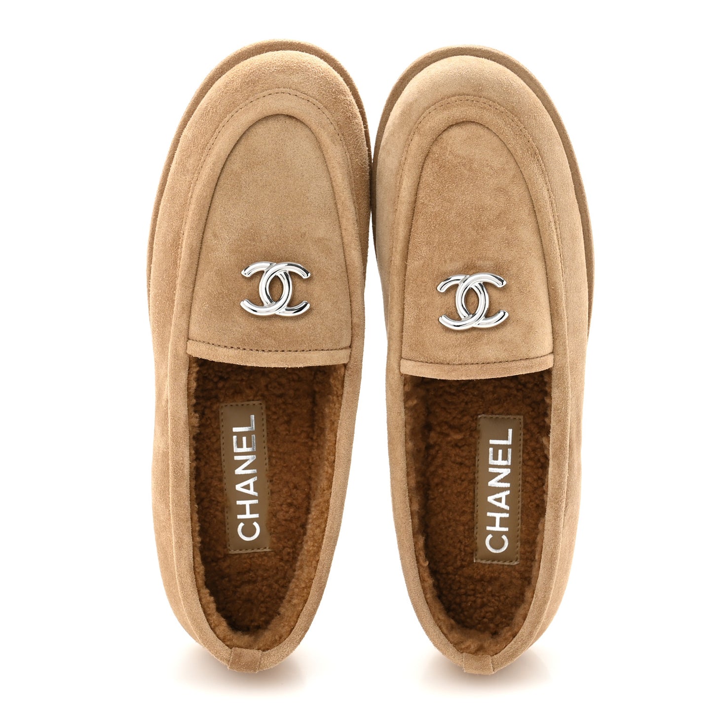 Suede Calfskin CC Loafers 40 Dark Beige