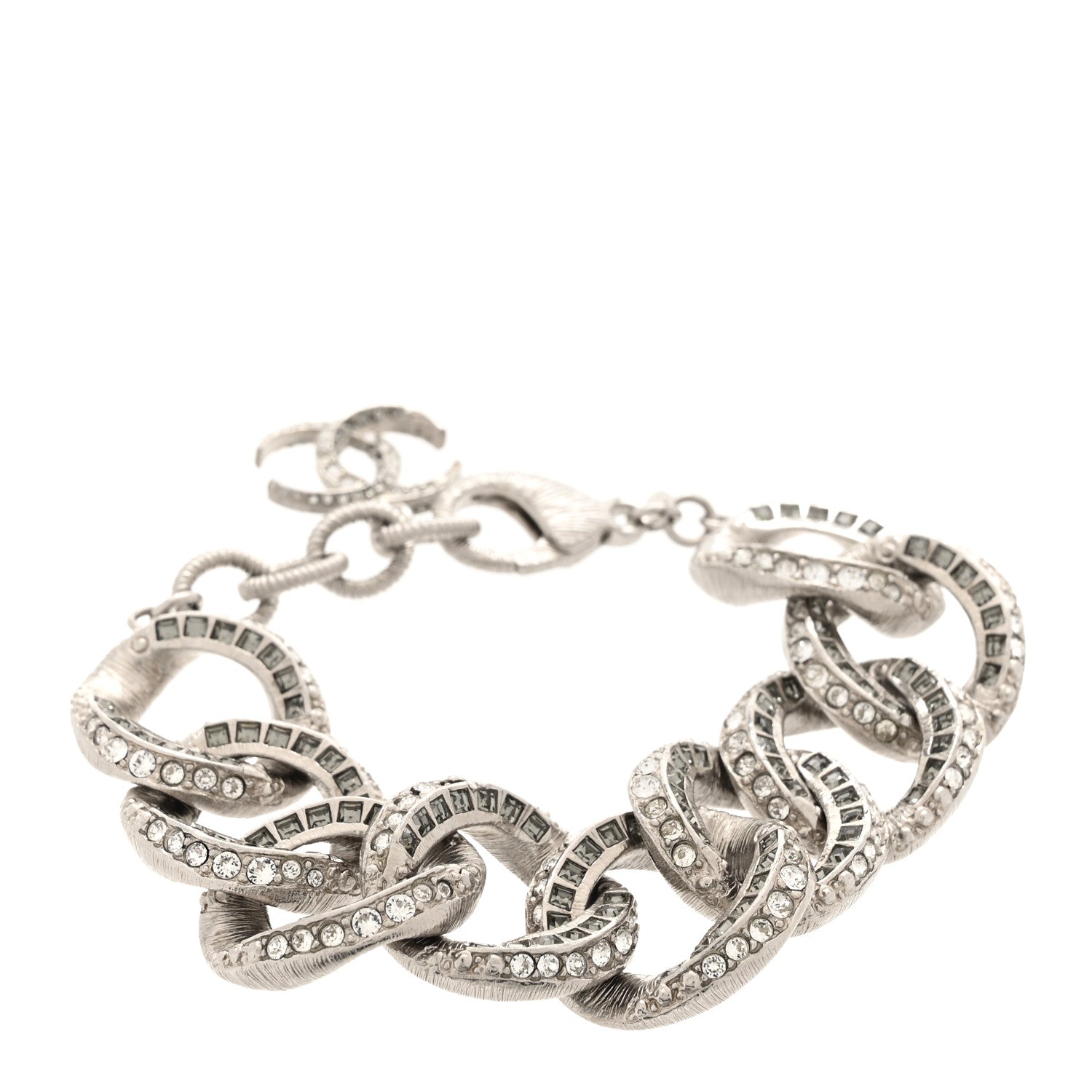 Chanel Baguette Crystal Quilted CC Chain Bracelet Silver 1 of 5