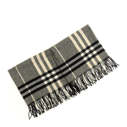 Burberry Wool Cashmere Giant Check Fringe Scarf Pale Grey 2 of 5