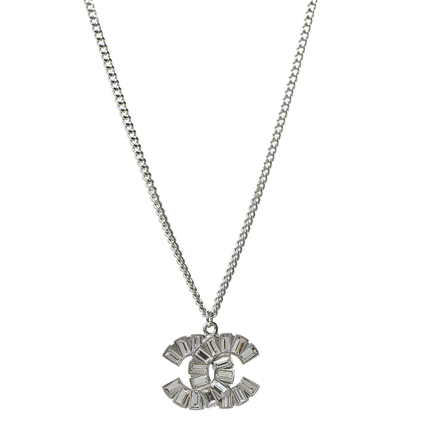 Baguette Crystal CC Pendant Necklace Silver