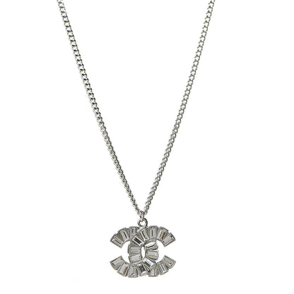 Chanel Baguette Crystal CC Pendant Necklace Silver 1 of 5