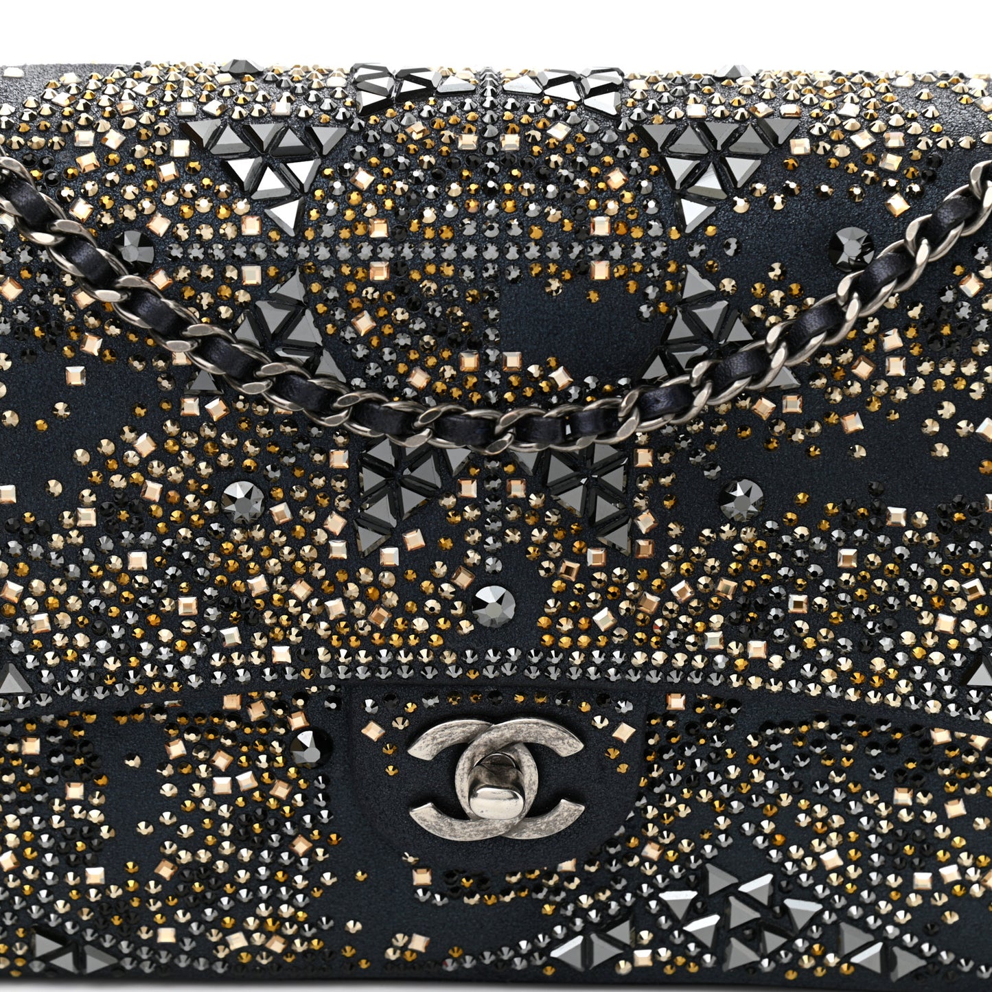 Oxidized Goatskin Strass Buonasera Medium Flap Dark Blue