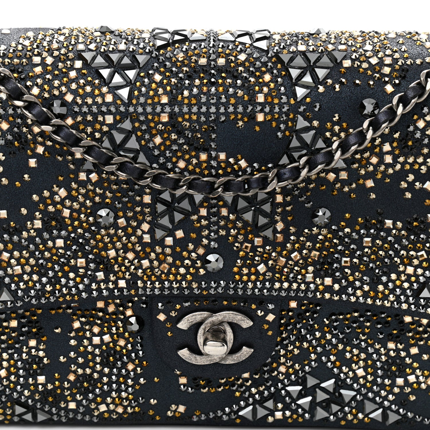 Chanel Oxidized Goatskin Strass Buonasera Medium Flap Dark Blue 8 of 10