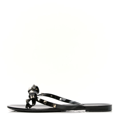 Valentino Garavani PVC Jelly Rockstud Bow Thong Sandals 40 Black 1 of 6