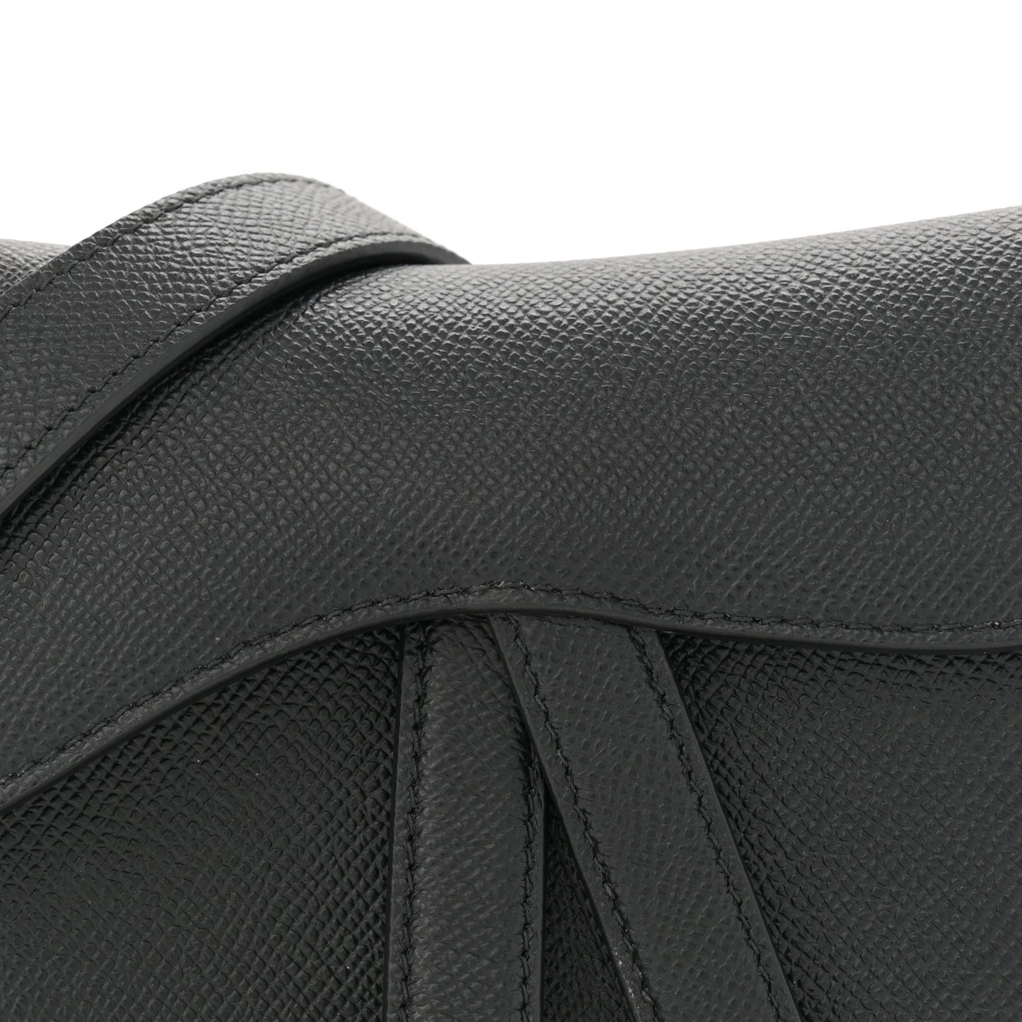 Grained Calfskin Mini Saddle Bag With Strap Black