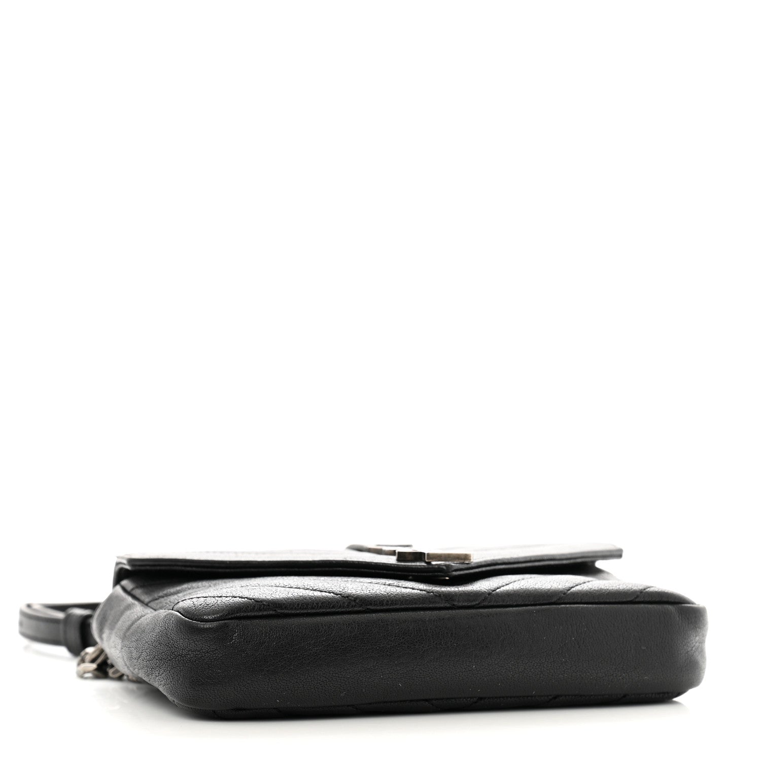 Saint Laurent Sheepskin Matelasse Chevron Monogram College Chain Wallet Black 4 of 12