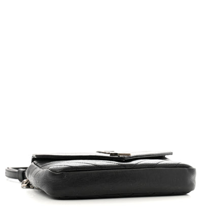 Saint Laurent Sheepskin Matelasse Chevron Monogram College Chain Wallet Black 4 of 12