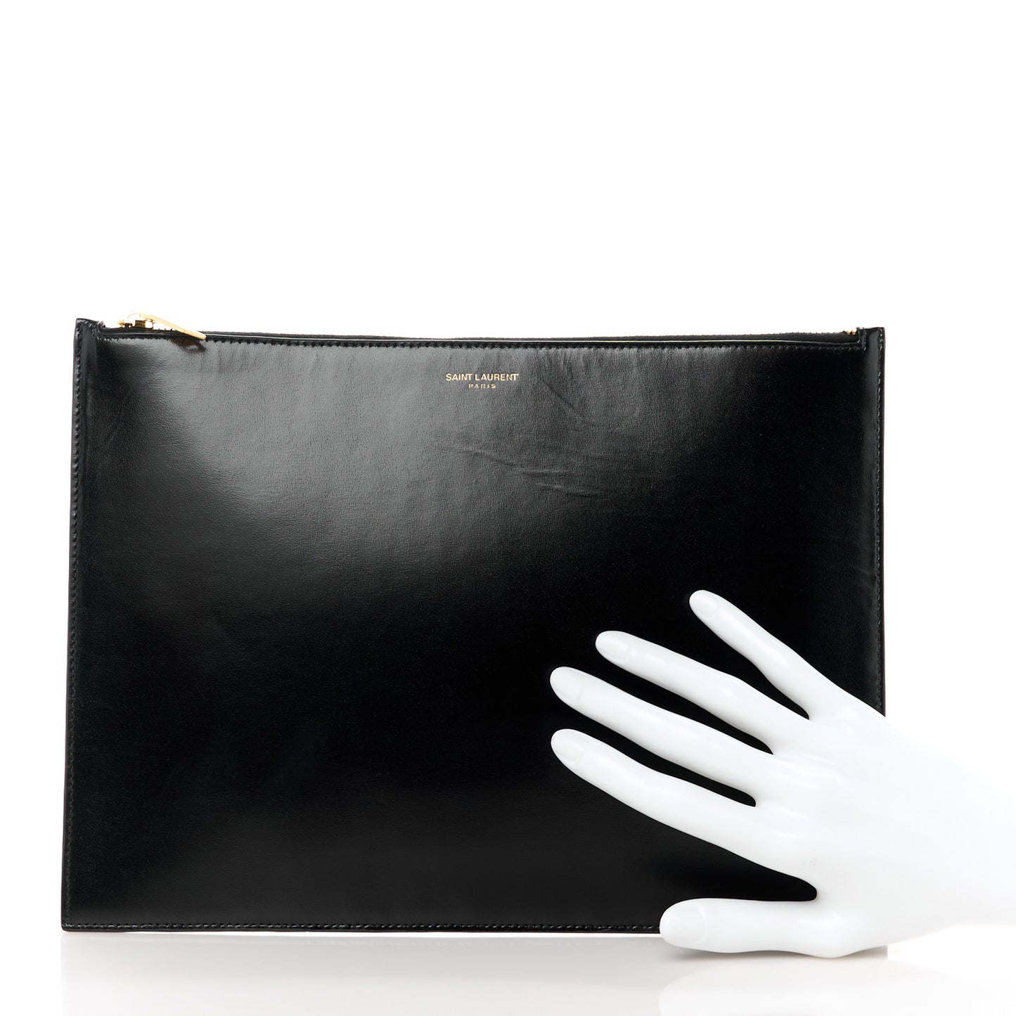Calfskin Medium Zip Clutch Black