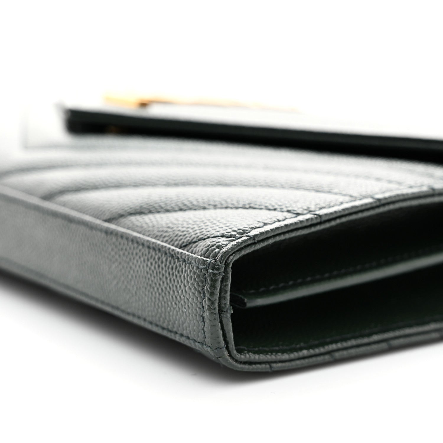 Saint Laurent Grain De Poudre Matelasse Chevron Monogram Chain Wallet Dark Green 9 of 9