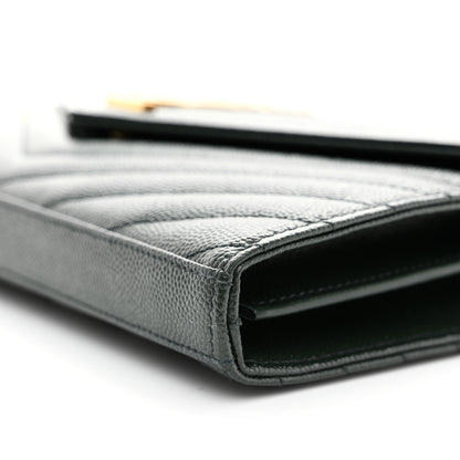 Saint Laurent Grain De Poudre Matelasse Chevron Monogram Chain Wallet Dark Green 9 of 9